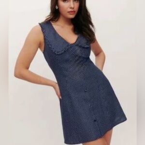 Caroline Constas Navy Polka Dot Sleeveless Linen Blend Dress Size 4 #786